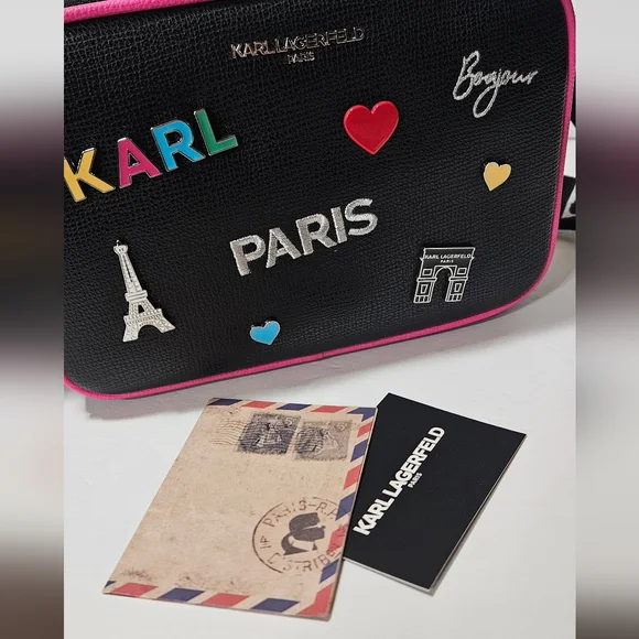 NWT Karl Lagerfeld Black Crossbody Bag with Pink Accents - Picture 8 of 8